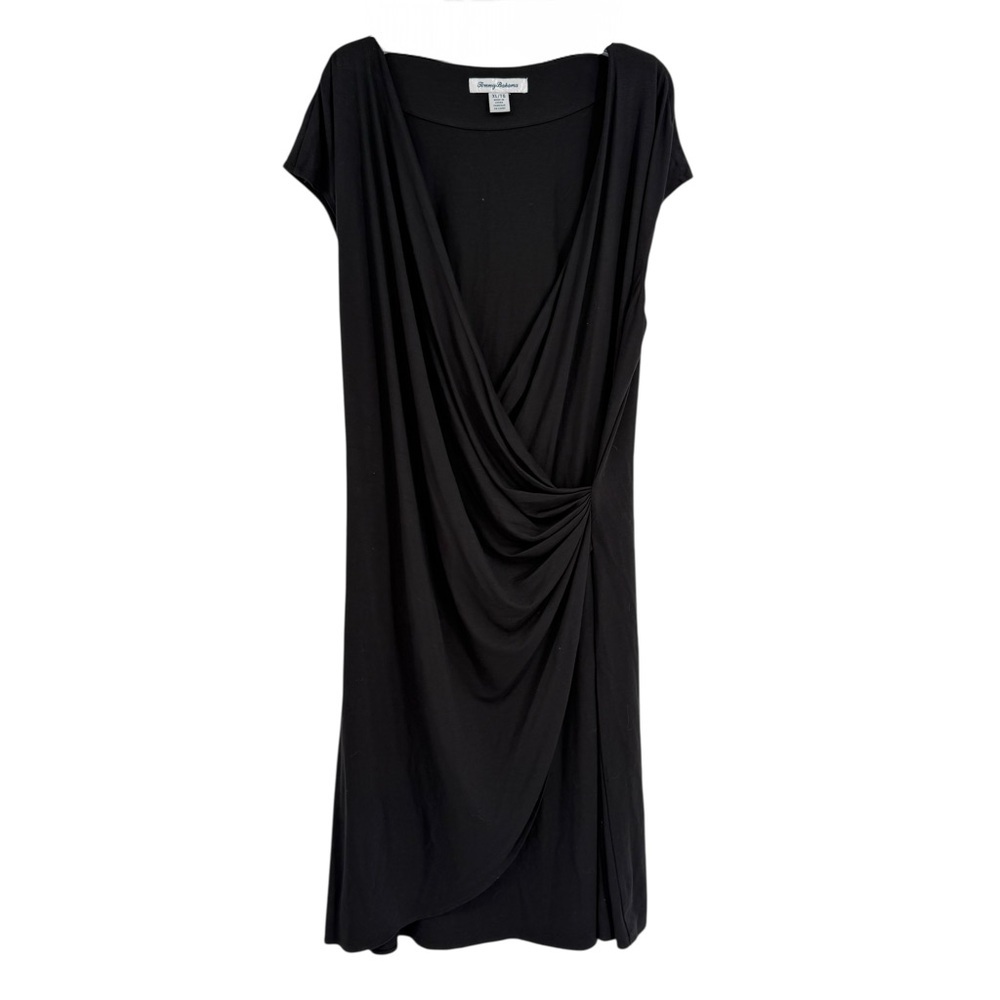 Tommy Bahama Faux Wrap Dress Size XL Womans Black Jersey Sleeveless V-neck